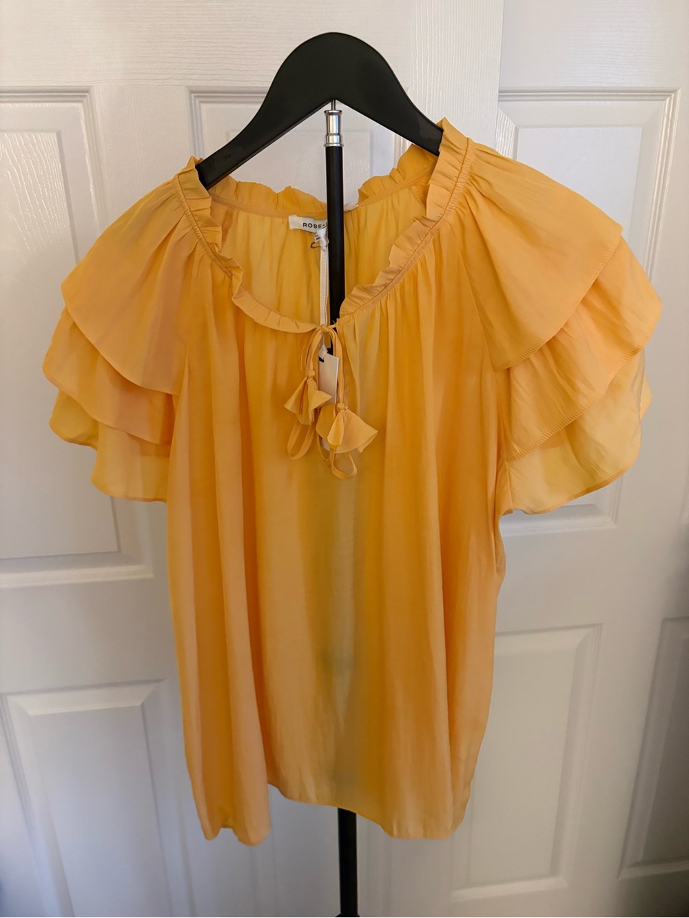 Rose & Olive Golden Yellow Ruffle Sleeve Tie-Neck Blouse